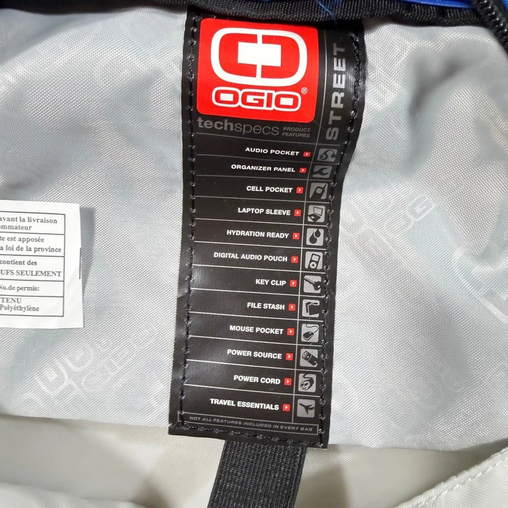 Ogio Street Tech Specs Unisex Backpack Laptop Sleeve Audio Pocket Blue NWT
